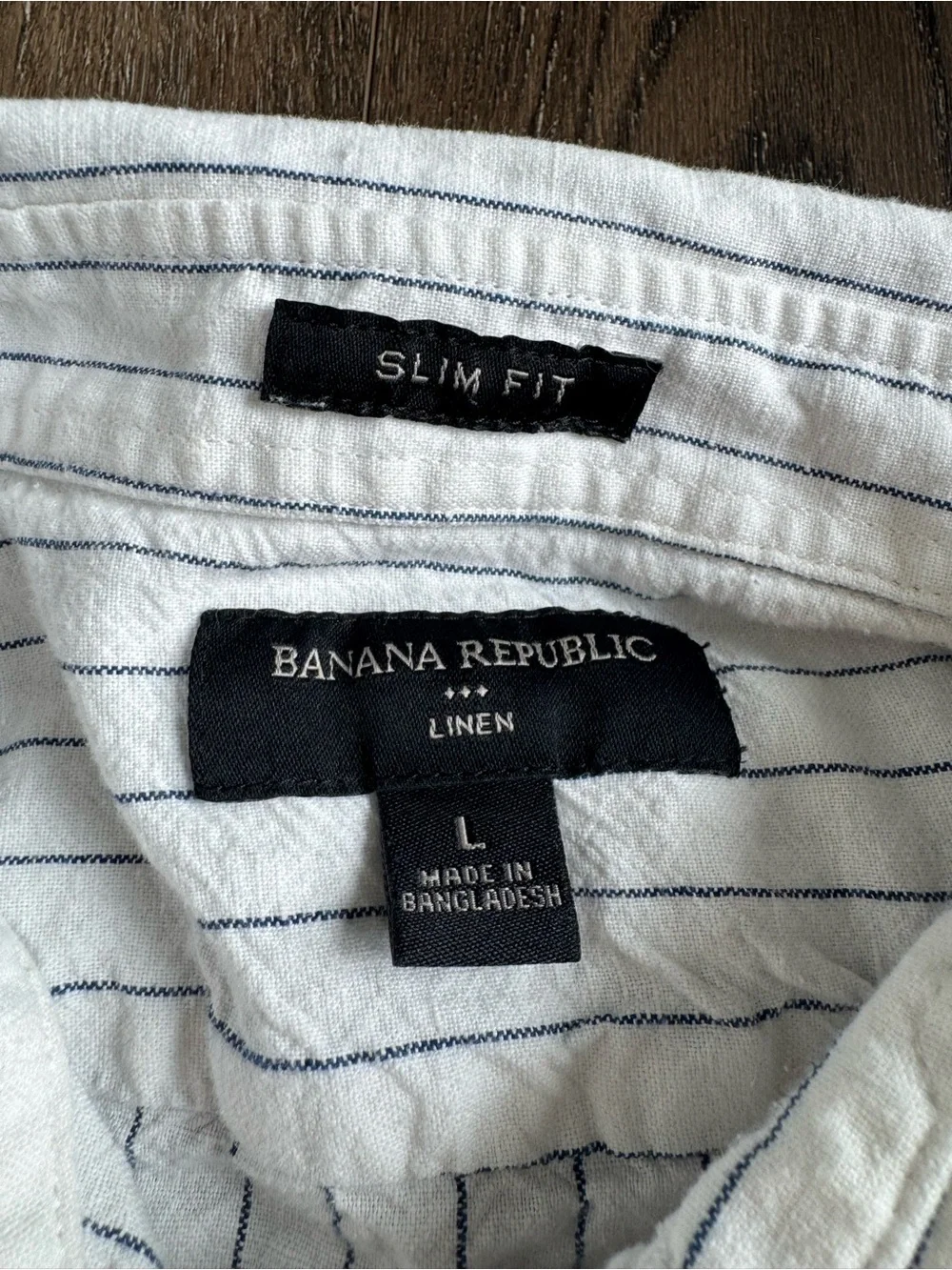 Banana Republic White Linen Shirt with Blue Pinstripes Men’s Size Large